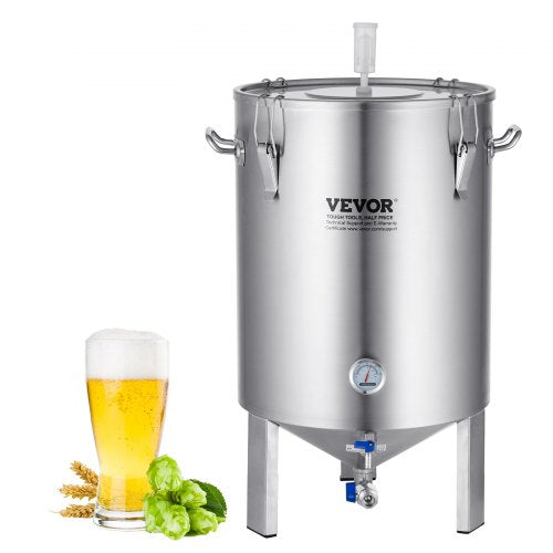 Kittel i 304 rostfritt stål, 60 l jäskärl för ölbryggning, jäskärl för bryggning i brygghink, tillbehör till hembryggning med bas, kittelbuljong inklusive lock, handtag, ventil, kran, termometer