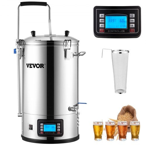 Elektriskt bryggsystem, 8 gallon/30 l, allt-i-ett-bryggare för hemmabruk med auto/manuellt läge, mäskkokningsenhet med 100-2500 W effekt, 25-100 ℃ temperatur, 1-180 min timer, cirkulationspump, receptminne, 2
