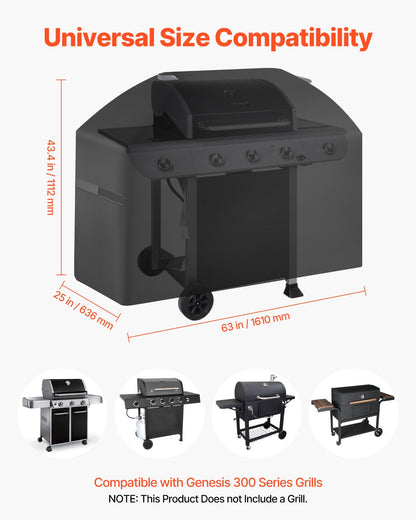 Grill Cover, 63 inch BBQ Covers for Outdoor Grills, Waterproof, Fade Resistant, Weather Resistant Heavy Duty 600D Polyester, Easy On/Off, with Hook-and-Loop Straps, Black