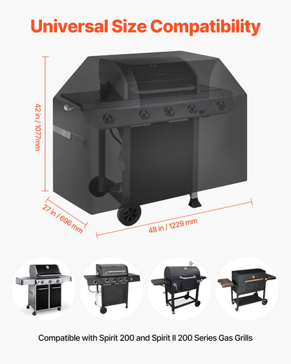Grillöverdrag, 48 tums grillöverdrag för utomhusgrillar, vattentätt, blekningsbeständigt, väderbeständigt, kraftigt 600D polyester, enkelt på och av, med kardborreband, svart