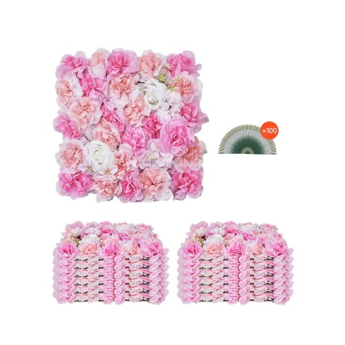 3D-blomväggpanel, 12 st 15 x 15 tum, konstgjord blomväggbakgrundsnätmatta, sömlös design och enkel installation för bröllop, alla hjärtans dag, hem, babyfest, bakgrundsdekor, rosa