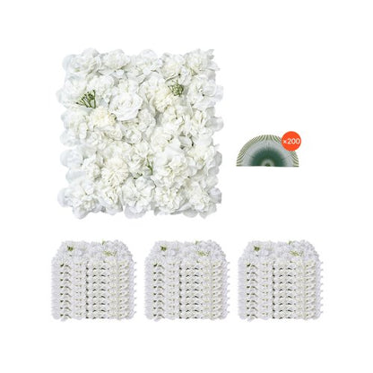 3D-blomväggpanel, 24 st 15 x 15 tum, konstgjord blomväggbakgrundsnätmatta, sömlös design och enkel installation för bröllop, alla hjärtans dag, hem, babyfest, bakgrundsdekor, vit