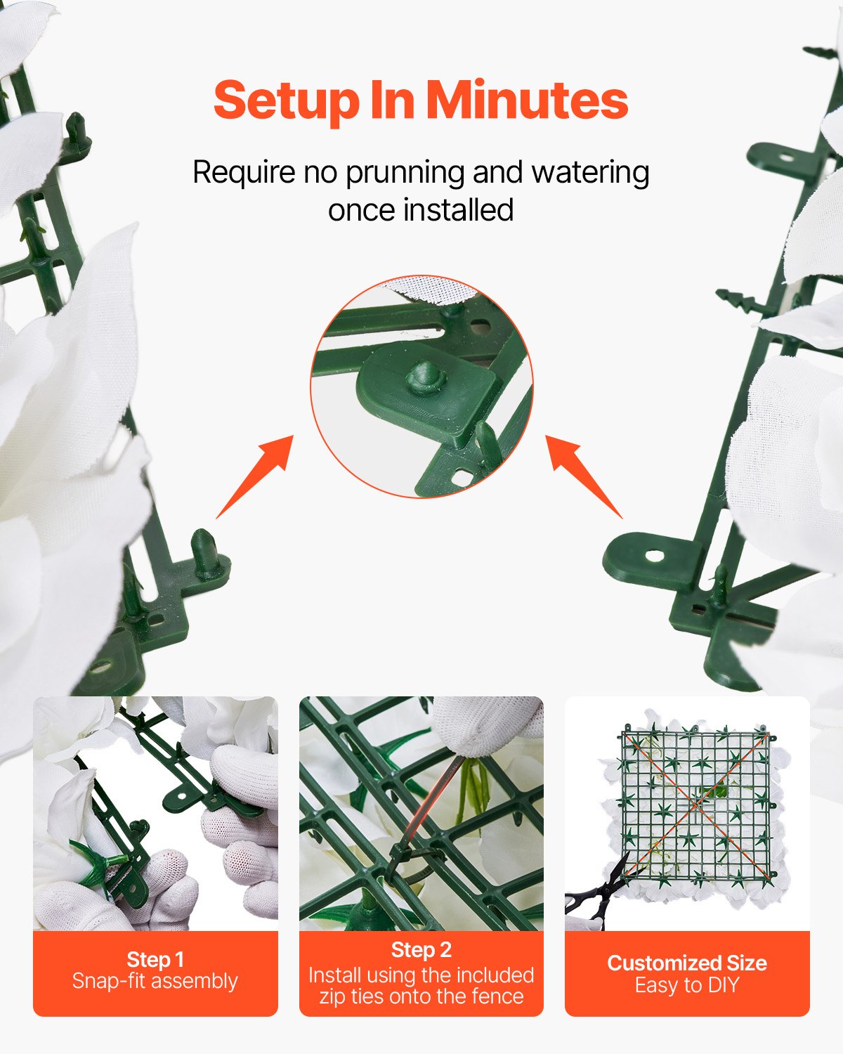 3D-blomväggpanel, 24 st 15 x 15 tum, konstgjord blomväggbakgrundsnätmatta, sömlös design och enkel installation för bröllop, alla hjärtans dag, hem, babyfest, bakgrundsdekor, vit