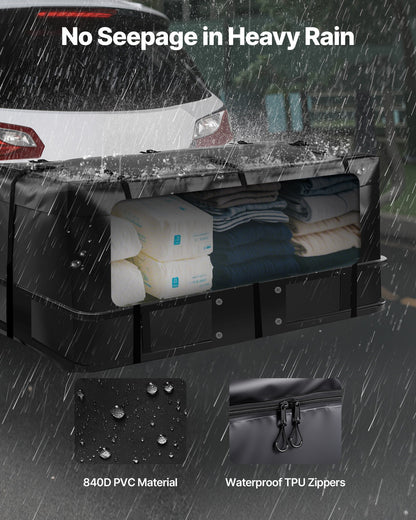 Bärväska för dragkrok, vattentät 840D PVC, 57,48 x 19,49 x 23,82 tum (16 kubikfot), kraftig lastväska för förvaring av lastbilsflak med förstärkta remmar, lämplig för bil, SUV, skåpbil, dragkrokskorg