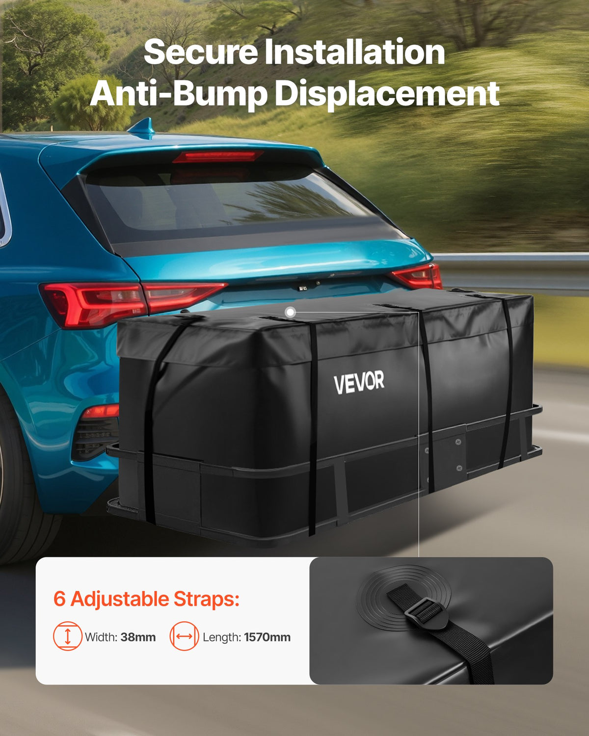 Bärväska för dragkrok, vattentät 840D PVC, 57,48 x 19,49 x 23,82 tum (16 kubikfot), kraftig lastväska för förvaring av lastbilsflak med förstärkta remmar, lämplig för bil, SUV, skåpbil, dragkrokskorg