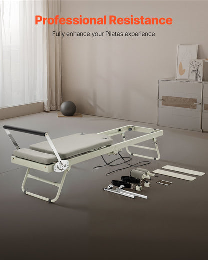 Hopfällbar Pilates Reformer, Pilates träningsmaskin för hemmagym, Pilatesbädd med dubbelt motstånd - fjäder och snöre, Reformer-set för avancerade användare och nybörjare, upp till 180 kg