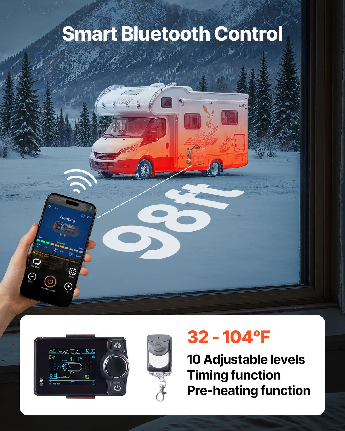 Dieselvärmare, 8 kW, DC 12 V, allt-i-ett bärbar dieselluftvärmare med Bluetooth-appkontroll, fjärrkontroll och LCD-skärm, 4,5 liters bränsletank för fordon, skåpbilar, husbilar, husbilar och garage