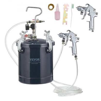 Spray Paint Pressure Pot Tank, 10L/2.5gal Air Paint Pressure Pot, 1.5mm+4mm Two Nozzles Two Spray Paint Guns for Industry Home Decor Architecture Construction Automotive Painting, 60PSI Max