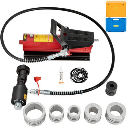 Hydraulisk avgasrörsexpander, storlek 4,1 till 10,8 cm, 10 T pedalpump ingår med 4 gängor, 2 förvaringsfodral för koppar- och aluminiumrör vid bilreparation