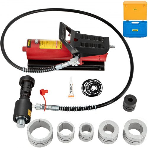 Hydraulisk avgasrörsexpander, storlek 4,1 till 10,8 cm, 10 T pedalpump ingår med 4 gängor, 2 förvaringsfodral för koppar- och aluminiumrör vid bilreparation