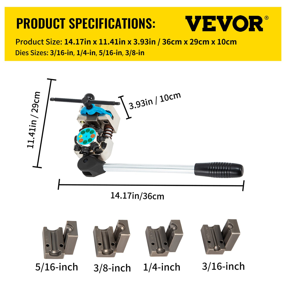 Bromsledningsutvidgningsverktyg, 45 graders enkel-, dubbel- och bubbelutvidgning för rörstorlekar 3/16", 1/4", 5/16" och 3/8", lämplig för mjuk metall eller kopparledningar