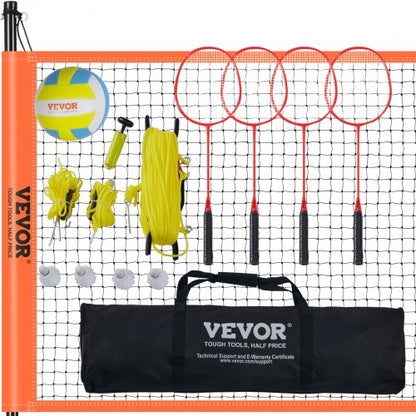 Volleyboll- och badmintonset, bärbart badmintonnät för utomhusbruk, justerbara stålstänger, professionellt kombinationsset med PVC-volleyboll, pump, bärväska, enkel installation för gräsmattan på stranden
