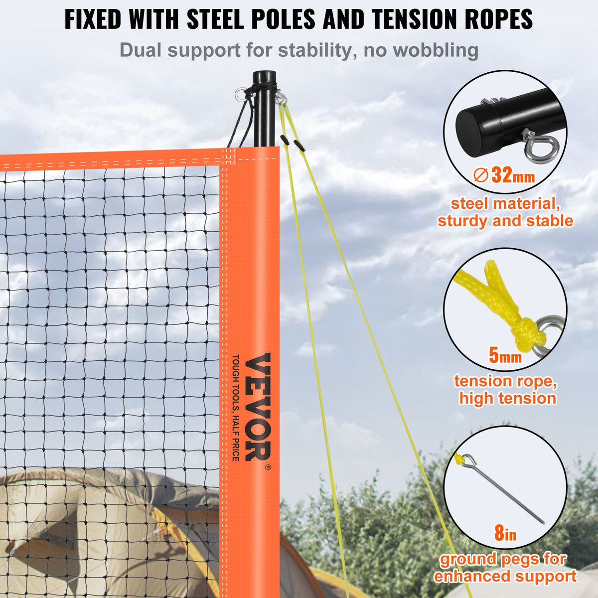 Volleyboll- och badmintonset, bärbart badmintonnät för utomhusbruk, justerbara stålstänger, professionellt kombinationsset med PVC-volleyboll, pump, bärväska, enkel installation för gräsmattan på stranden