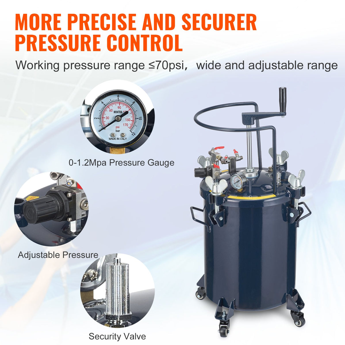 Spray Paint Pressure Pot Tank, 30L/8gal Air Paint Pressure Pot with Manual Mixing Agitator, Leak Repair Sealant for Industry Home Decor Architecture Construction Automotive Painting, 70PSI Max