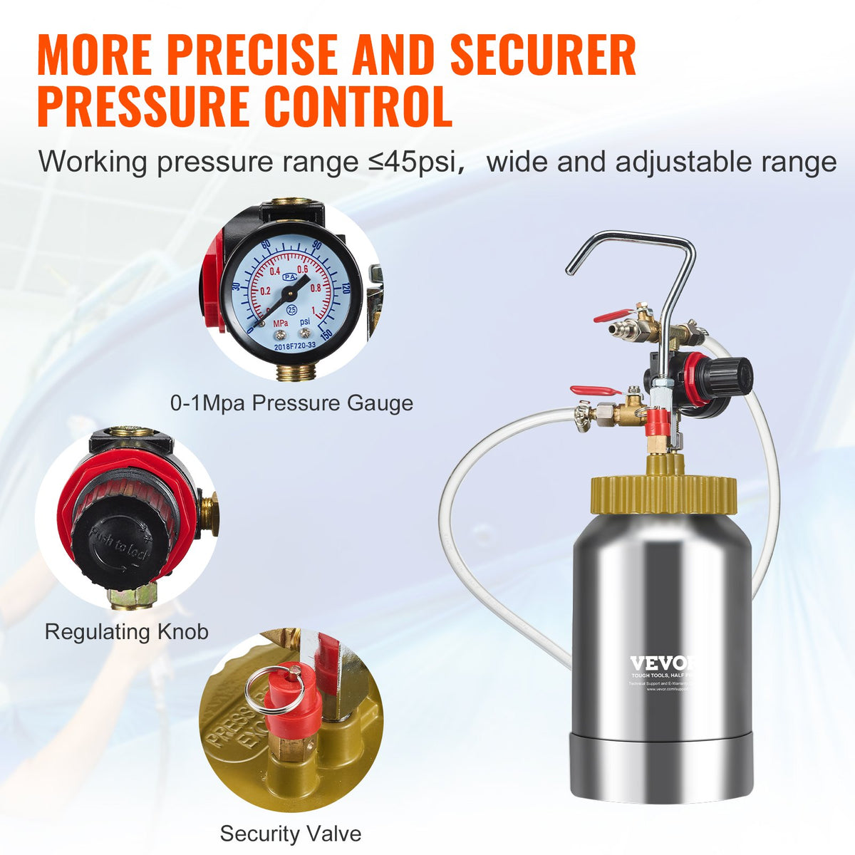 Spray Paint Pressure Pot Tank, 2L/0.5gal Lightweight Air Paint Pressure Pot, 1.8mm Nozzle Spray Paint Gun 3m Hoses for Home Decoration Architecture Construction Automotive Painting, 45PSI Max