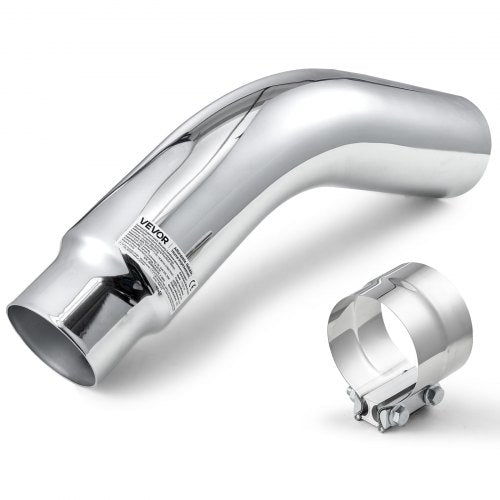 Elbow Exhaust Tip, 101.6mm Inlet, 127mm Outlet, 584mm Overall Length, Chrome Turn Down Exhaust Tip with Clamp for Truck, Sedan, Sports Car, SUV, Chrome Structure for High Temperature Resistance
