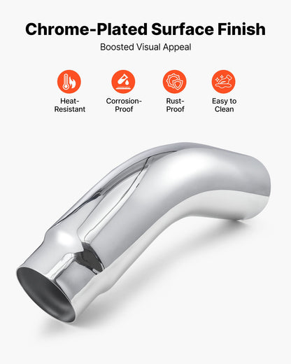 Elbow Exhaust Tip, 127mm Inlet, 152.4mm Outlet, 584mm Overall Length, Chrome Turn Down Exhaust Tip with Clamp for Truck, Sedan, Sports Car, SUV, Chrome Structure for High Temperature Resistance