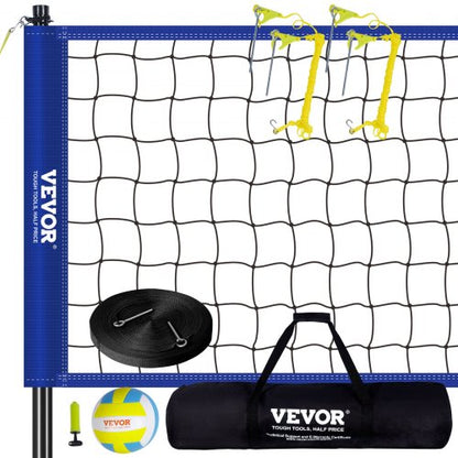 Bärbart volleybollnätssystem för utomhusbruk, justerbara stålstänger, professionellt volleybollset med PVC-volleyboll, pump, bärväska, kraftigt volleybollnät för trädgård, strand, gräsmatta