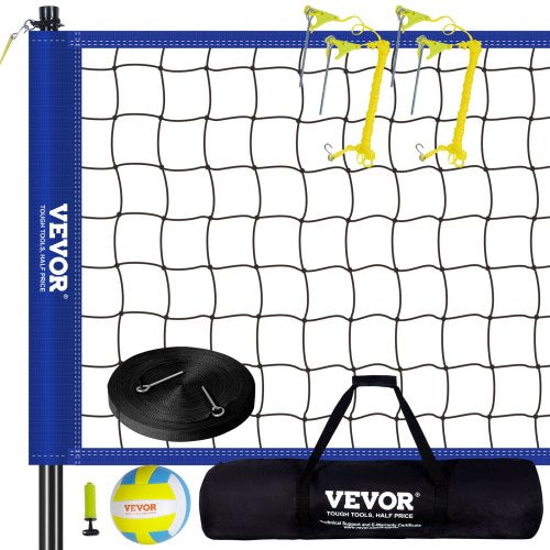 Bärbart volleybollnätssystem för utomhusbruk, justerbara stålstänger, professionellt volleybollset med PVC-volleyboll, pump, bärväska, kraftigt volleybollnät för trädgård, strand, gräsmatta