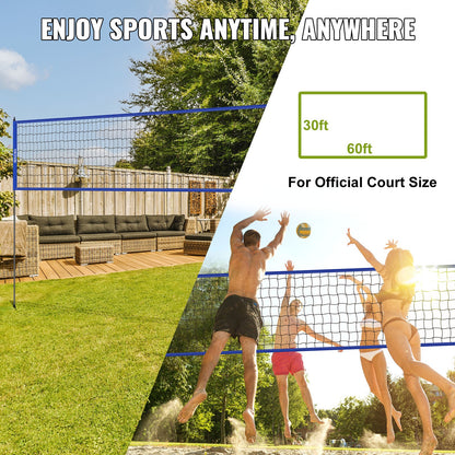 Bärbart volleybollnätssystem för utomhusbruk, justerbara stålstänger, professionellt volleybollset med PVC-volleyboll, pump, bärväska, kraftigt volleybollnät för trädgård, strand, gräsmatta