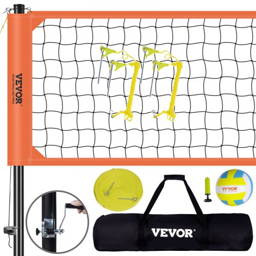 Bärbart volleybollnätsystem för utomhusbruk, justerbara aluminiumstänger, professionellt volleybollset med PVC-volleyboll, pump, bärväska, kraftigt volleybollnät för trädgård, strand, gräsmatta