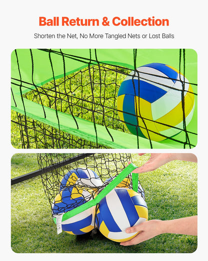 Volleybollträningsnätsystem, fritt höjdjusterbar träningsutrustning med bollretur, 8x11ft bärbar nätstation, enkel installation för bakgård inomhus utomhus servspikning förbättrar noggrannheten
