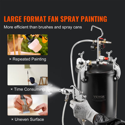 Spray Paint Pressure Pot, 15L/3.75gal Pressure Pot Tank, 60 psi Adjustale Pressure, Steel Pressure Pot Paint Tank with Spray Gun, Hoses, Pressure Gauge, for Home Decor and Industry Painting