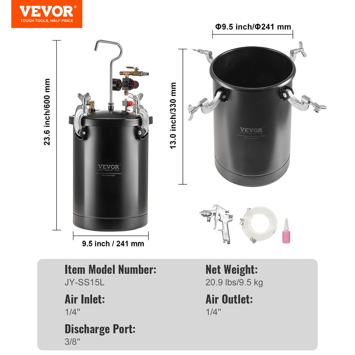 Spray Paint Pressure Pot, 15L/3.75gal Pressure Pot Tank, 60 psi Adjustale Pressure, Steel Pressure Pot Paint Tank with Spray Gun, Hoses, Pressure Gauge, for Home Decor and Industry Painting