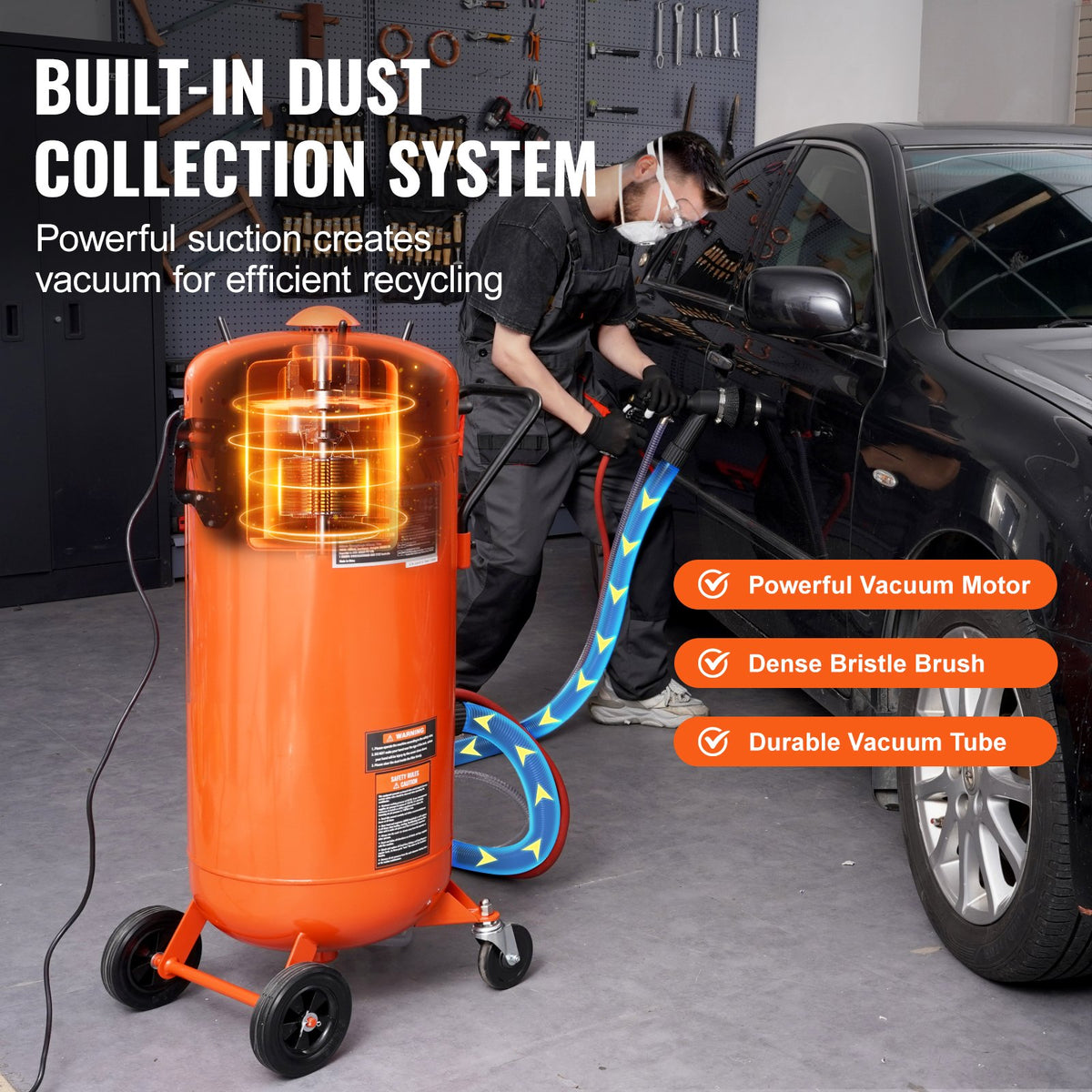 28 gallon vakuumsandbläster, dammfri sandbläster med inbyggt 1200W vakuumsystem för dammkontroll och återvinning av slipmedel, 60-110 PSI kraftig slipblästermaskin