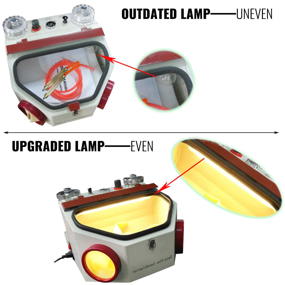 Tandbläster 2 pennor + 2 behållare Tandbläster med LED-ljus och stort fönster Sandblästermaskin med fotpedalstyrning