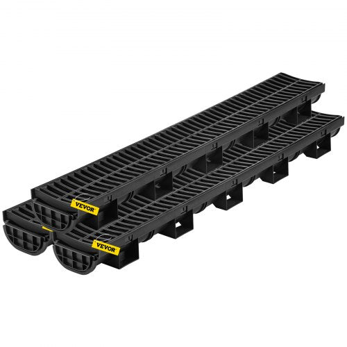 Dräneringssystem för schakt, avloppsränna med plastgaller, 145x79 mm HDPE-dräneringsschakt, svart plastgolvbrunn för garage, 3x39 schaktgaller, med 3 ändkåpor, för trädgård, uppfart - 3-pack