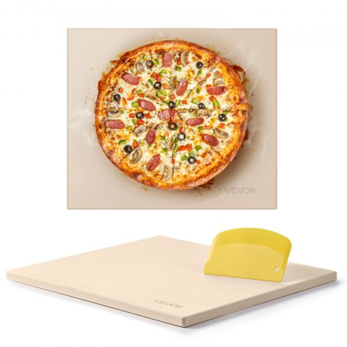 Pizzasten, 406 x 355 mm rektangulär pizzasten i kordierit, extra stor baksten med skrapa, 15 mm tjock värmebeständig kordierit, för köksugn, bakning av bröd och pizzor, grillning