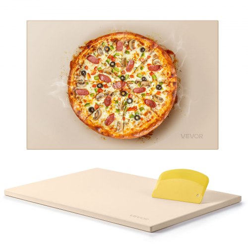 Pizzasten, 508 x 355 mm rektangulär pizzasten i kordierit, extra stor baksten med PP-skrapa, 17 mm tjock värmebeständig kordierit, för ugn, brödbakning och pizzor, grillning