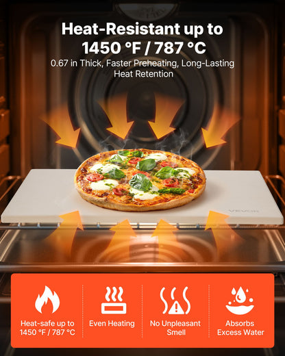 Pizzasten, 508 x 355 mm rektangulär pizzasten i kordierit, extra stor baksten med PP-skrapa, 17 mm tjock värmebeständig kordierit, för ugn, brödbakning och pizzor, grillning