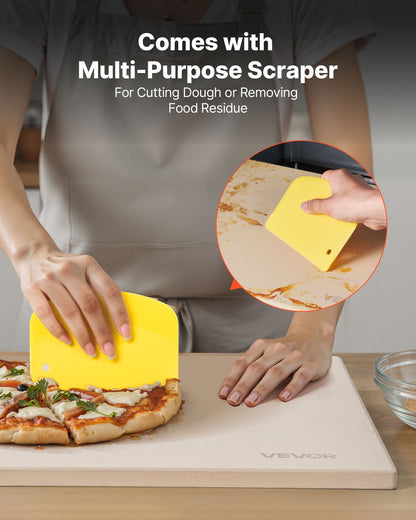 Pizzasten, 508 x 355 mm rektangulär pizzasten i kordierit, extra stor baksten med PP-skrapa, 17 mm tjock värmebeständig kordierit, för ugn, brödbakning och pizzor, grillning