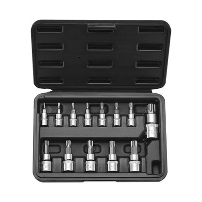 Torx-bitshylssats, 13-delars Star T8-T60-sats, S2-legerat stål och Cr-V-stål, 1/4-tums, 3/8-tums och 1/2-tums fatningar, med förbättrad förvaringsväska, Torx-hylsor för handbruk, mekanik, bilreparationer