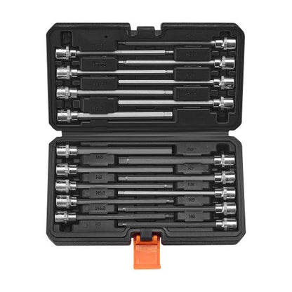 Extra Long Allen Hex Bit Socket Set, 18-Piece 3/8 inch Drive, S2 Alloy Steel and Cr-V Steel, Standard SAE and Metric 1/8-Inch-3/8-Inch, 3-12mm, with Enhanced Storage Case, for Mechanics