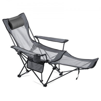 Reclining Camping Chair, 4 Adjustable Positions, Portable Folding Lounger for Adults, Mesh Beach Chair with Headrest & Foot Rest, Supports 220 lbs, Heavy Duty Camp Chairs for Patio, Gray