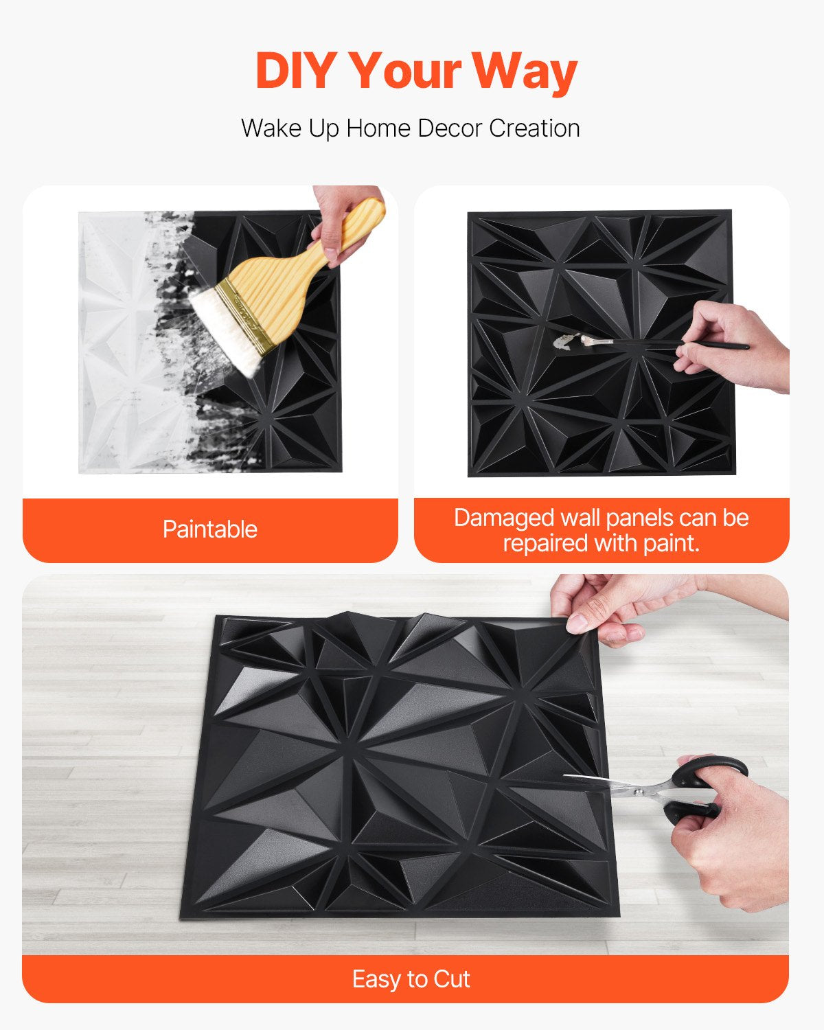 3D-väggpaneler, 33-pack 11,81 x 11,81 tum PVC modern konst minimalistisk diamantplattor, 32 kvm täckande accentväggpanel, inredning för tak, sovrum, vardagsrum och spelrum, mattsvart