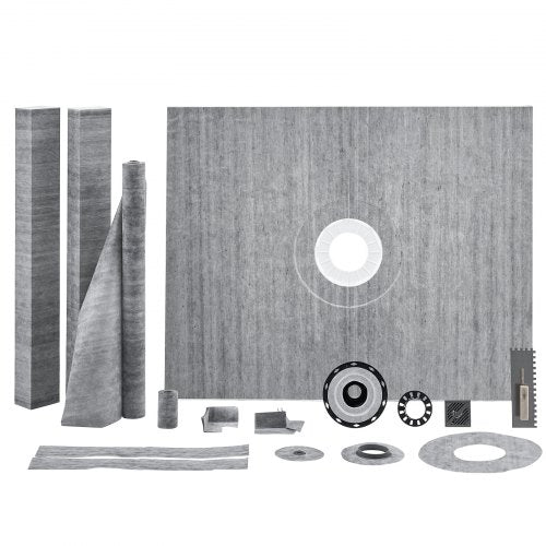 Duschkarkit, 1219x1524 mm duschkarkit med 50,8 mm PVC-centralfläns, vattentätt membran, galler i rostfritt stål och fogmassa, sluttande duschkar, passar för badrum