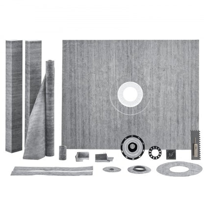 Duschkarkit, 1219x1524 mm duschkarkit med 50,8 mm PVC-centralfläns, vattentätt membran, galler i rostfritt stål och fogmassa, sluttande duschkar, passar för badrum