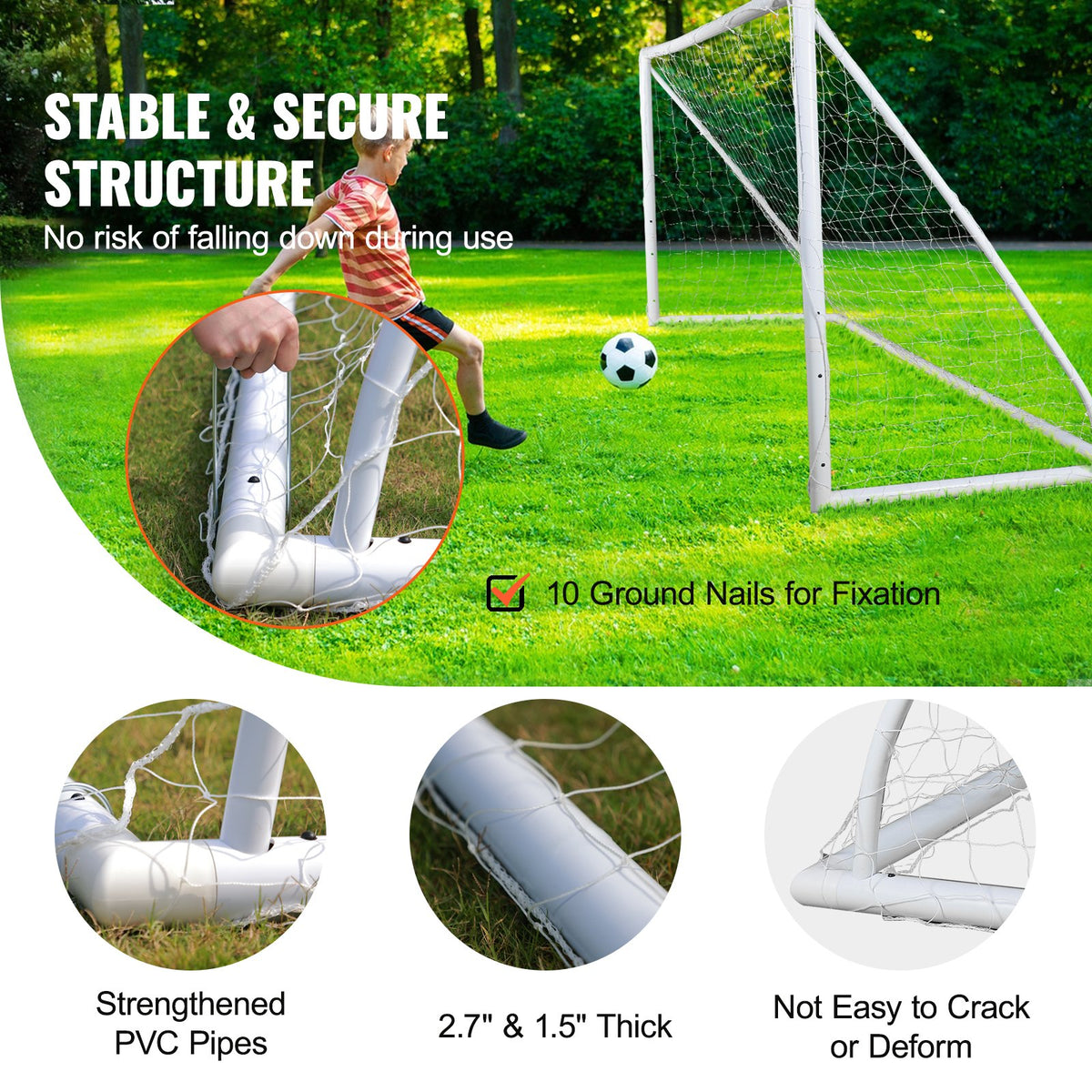 Bärbart fotbollsmål, 12x6 fot fotbollsnät, fotbollsnät för vuxna och barn, stort träningsnät för fotboll, set med fotbollsmål för ungdomar, fotbollsmål för utomhusbruk i alla väder med bärväska, 1-pack
