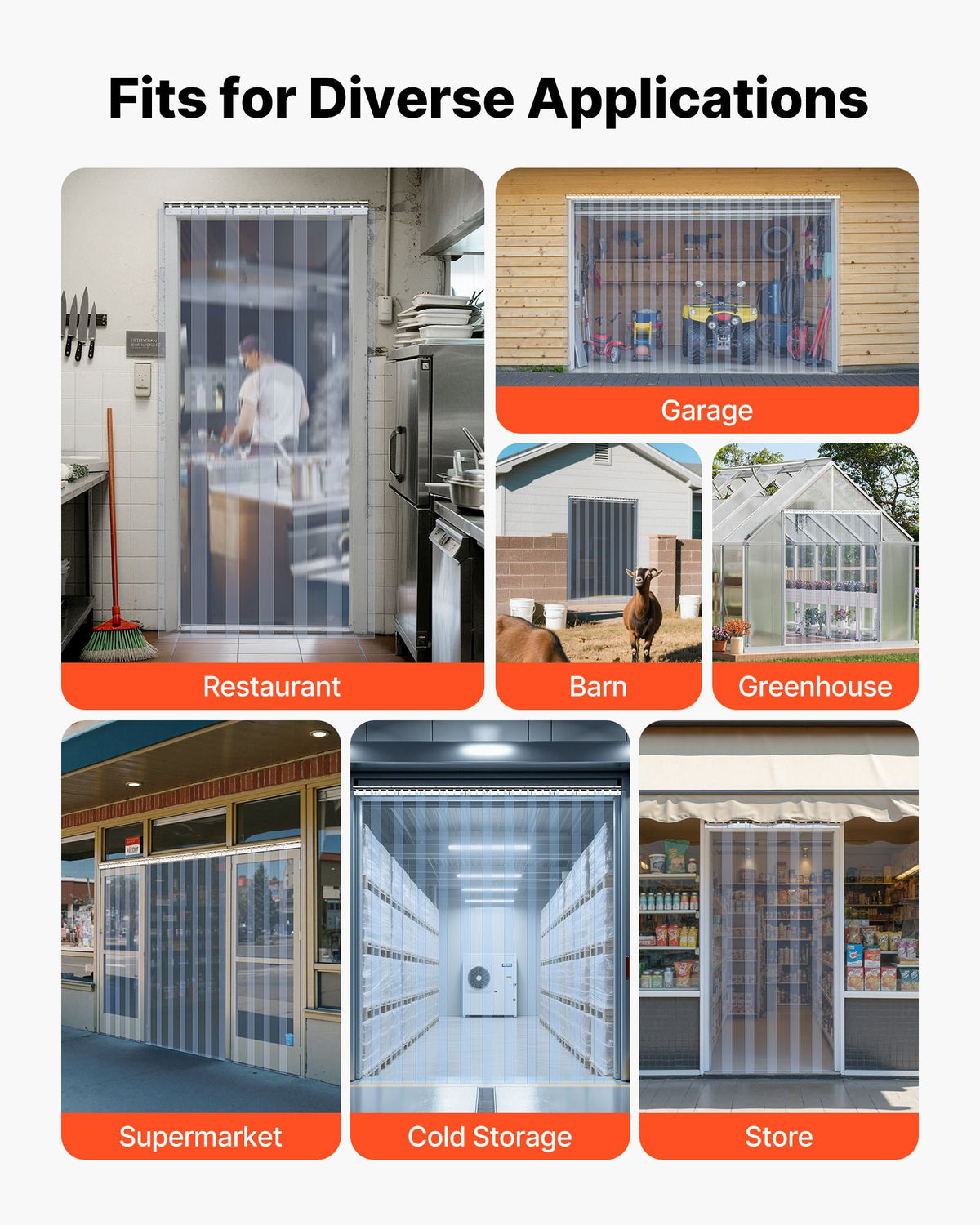 Klar PVC-listgardin, 2,1 m höjd x 0,96 m bredd x 2 mm tjocklek, 6 st. gardiner för kylrum i frysskåp, värmeisolerande plastdörrlister för lager, frys, garageportar