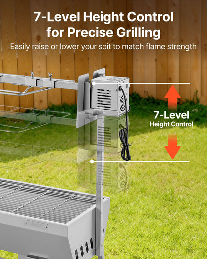 Rotisserie Grill, 38W BBQ Outdoor Pig & Lamb Spit Roaster, Charcoal Spit Roaster with 60 kg Capacity, Wheels & 7-Level Height, Stainless Steel Electric Rotisserie Grill Kit for Camping Outdoor