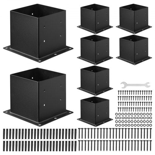 4x4 stolpbas 8 st, innerstorlek 3,6x3,6 tum / 92x92 mm stolpfästen, kraftiga däckstolpar i kolstål, trästolpfästen för paviljongdäck, stöddäcksbasplatta, svart