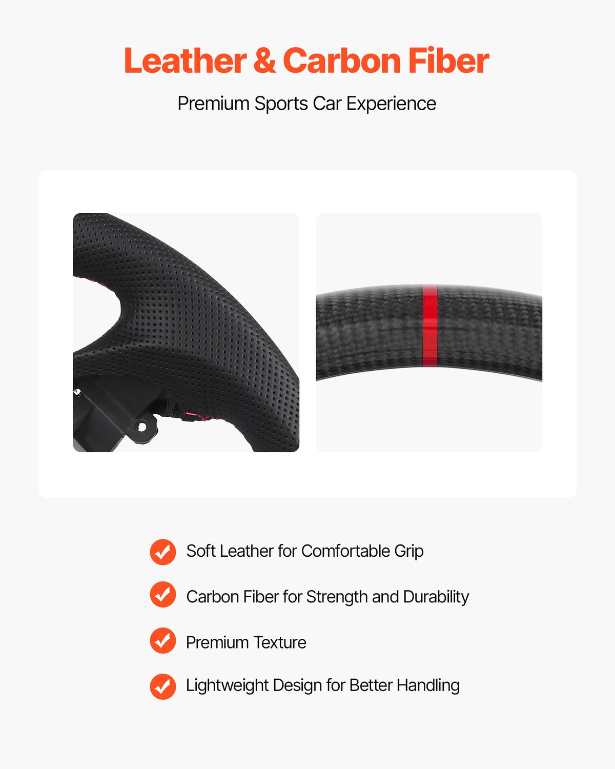 Steering Wheel for 2007-2013 Infiniti G37, Carbon Fiber Steering Wheel D-Shaped Flat-Bottom, Leather Grip with Non-Slip Texture & Precise Stitching, Accessories Replacement for Infiniti, Black