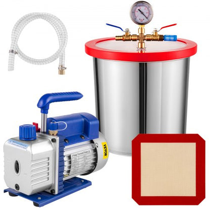 3 CFM 1/4HP enstegsvakuumpump, 3 gallon (13 liter) vakuumkammarsats, HVAC A/C-kylsats