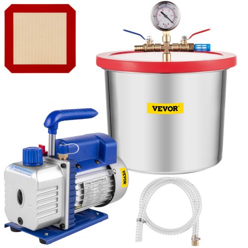 7,6 liters vakuumkammare med silikonepoxiavgasning, 4 CFM, 113 l/min, 1/3 hk vakuumpump