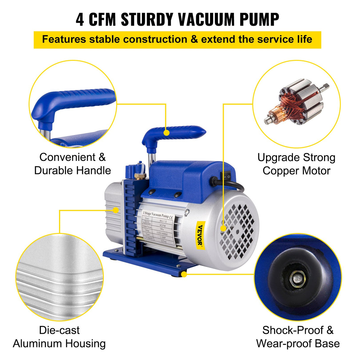 7,6 liters vakuumkammare med silikonepoxiavgasning, 4 CFM, 113 l/min, 1/3 hk vakuumpump