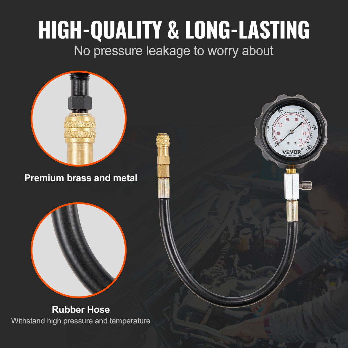 Diesel Engine Compression Tester, 18 pcs Cylinder Pressure Test Tool Kit, with 0-1000 psi Gauge and Adapters, Diesel Injector Tester Check Cylinders in Diesel Trucks, Tractors, Equipment